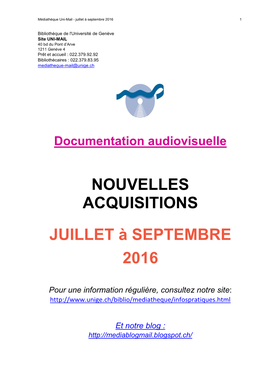 Nouvelles Acquisitions Juillet À Septembre 2016