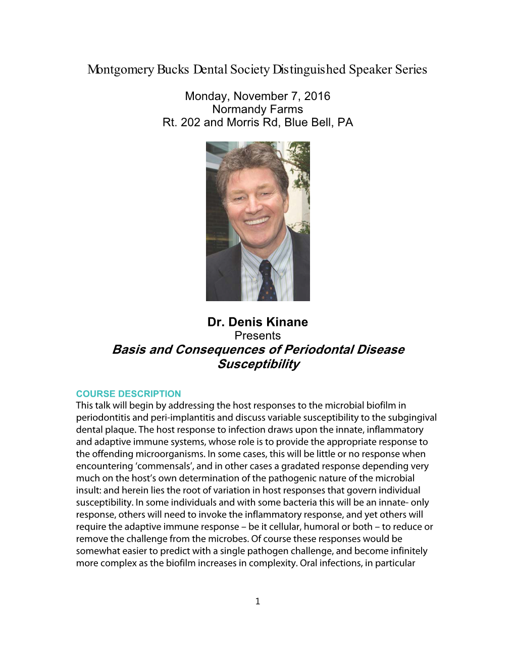 Montgomery Bucks Dental Society Distinguished Speaker Series