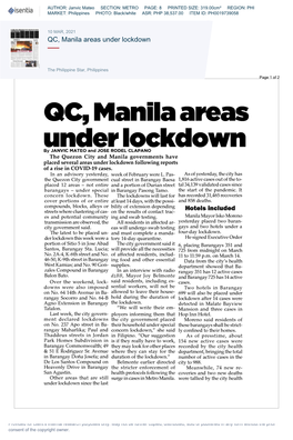 QC, Manila Areas Under Lockdown
