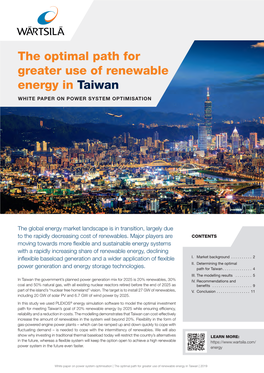 The Optimal Path for Greater Use of Renewable Energy in Taiwan WHITE PAPER on POWER SYSTEM OPTIMISATION
