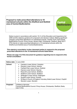 Proposal to Make Prescribed Alterations to 10 Maintained Schools Within the Shefford and Stotfold Area of Central Bedfordshire