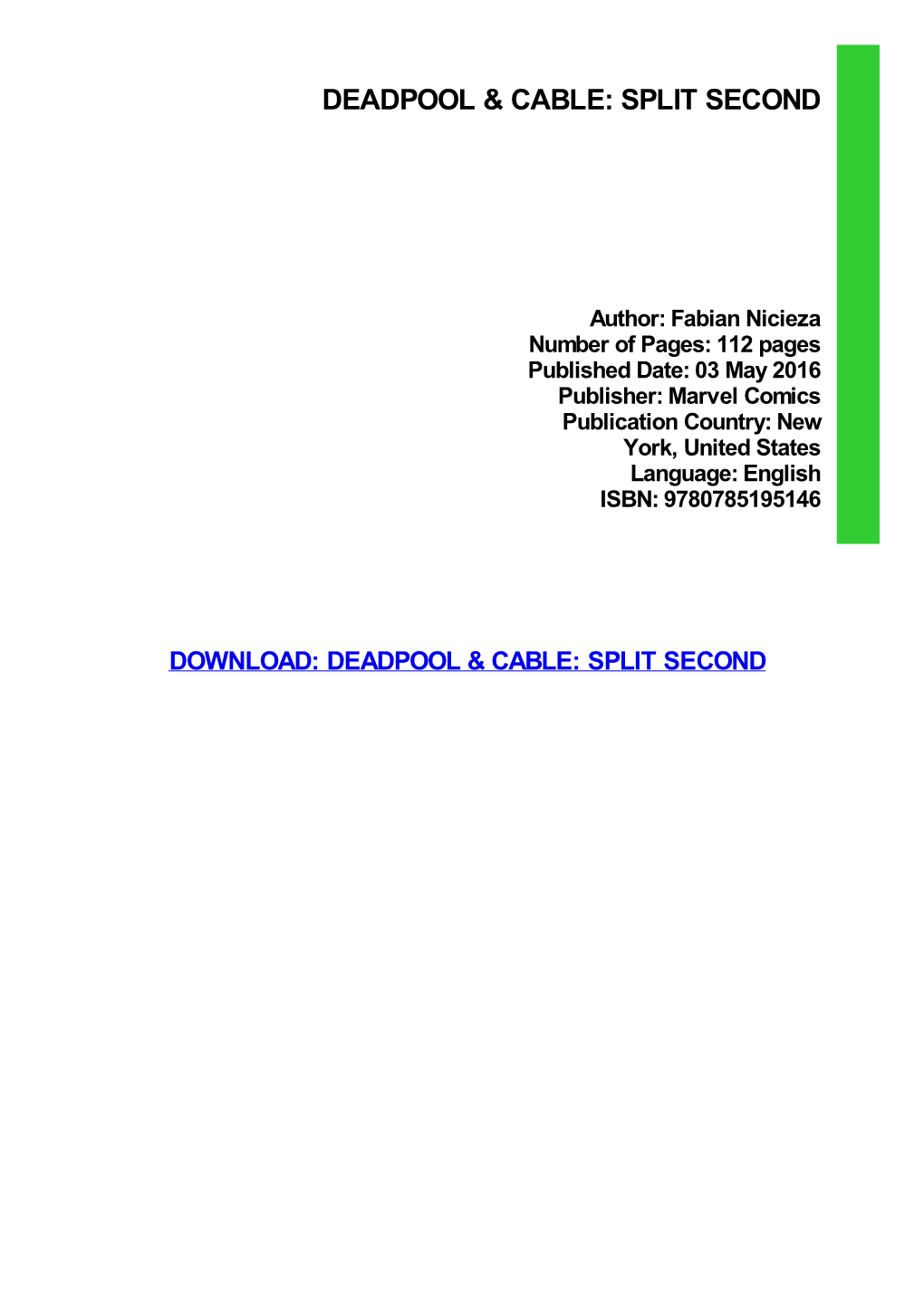 {FREE} Deadpool & Cable: Split Second Ebook, Epub