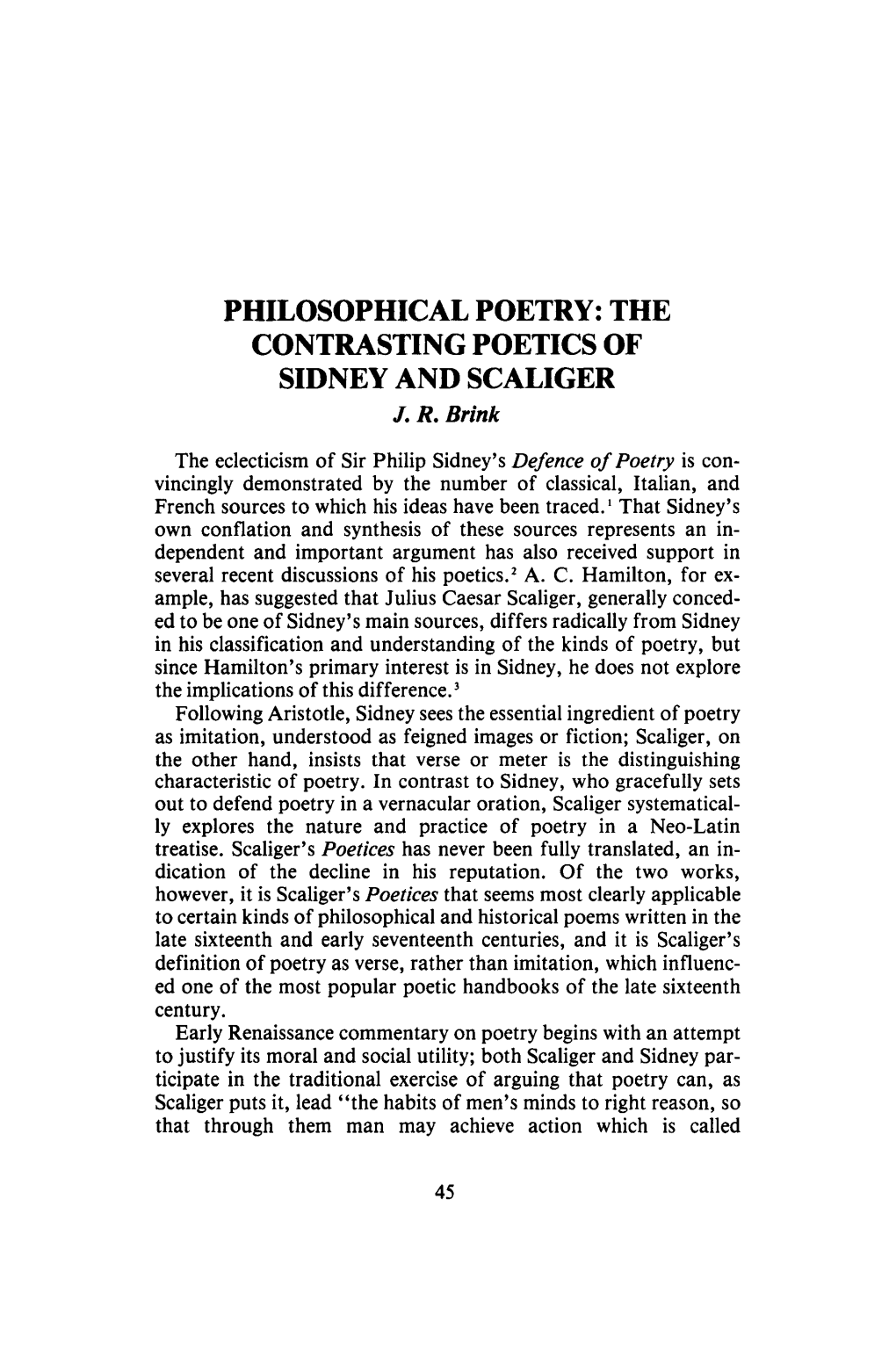 Puilosopuical Poetry: Tue Contrasting Poetics of Sidney and Scaliger J