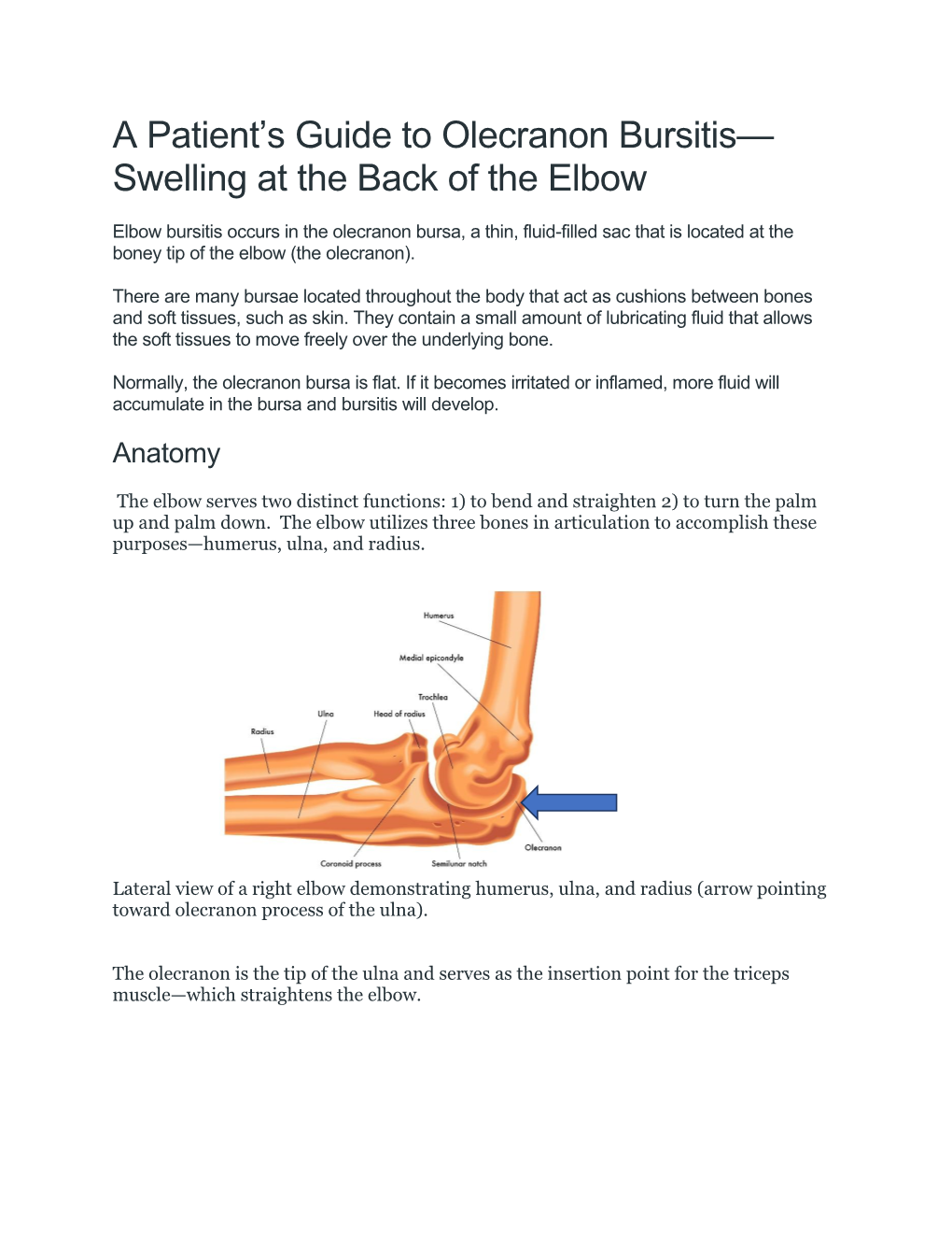 A Patient's Guide to Olecranon Bursitis