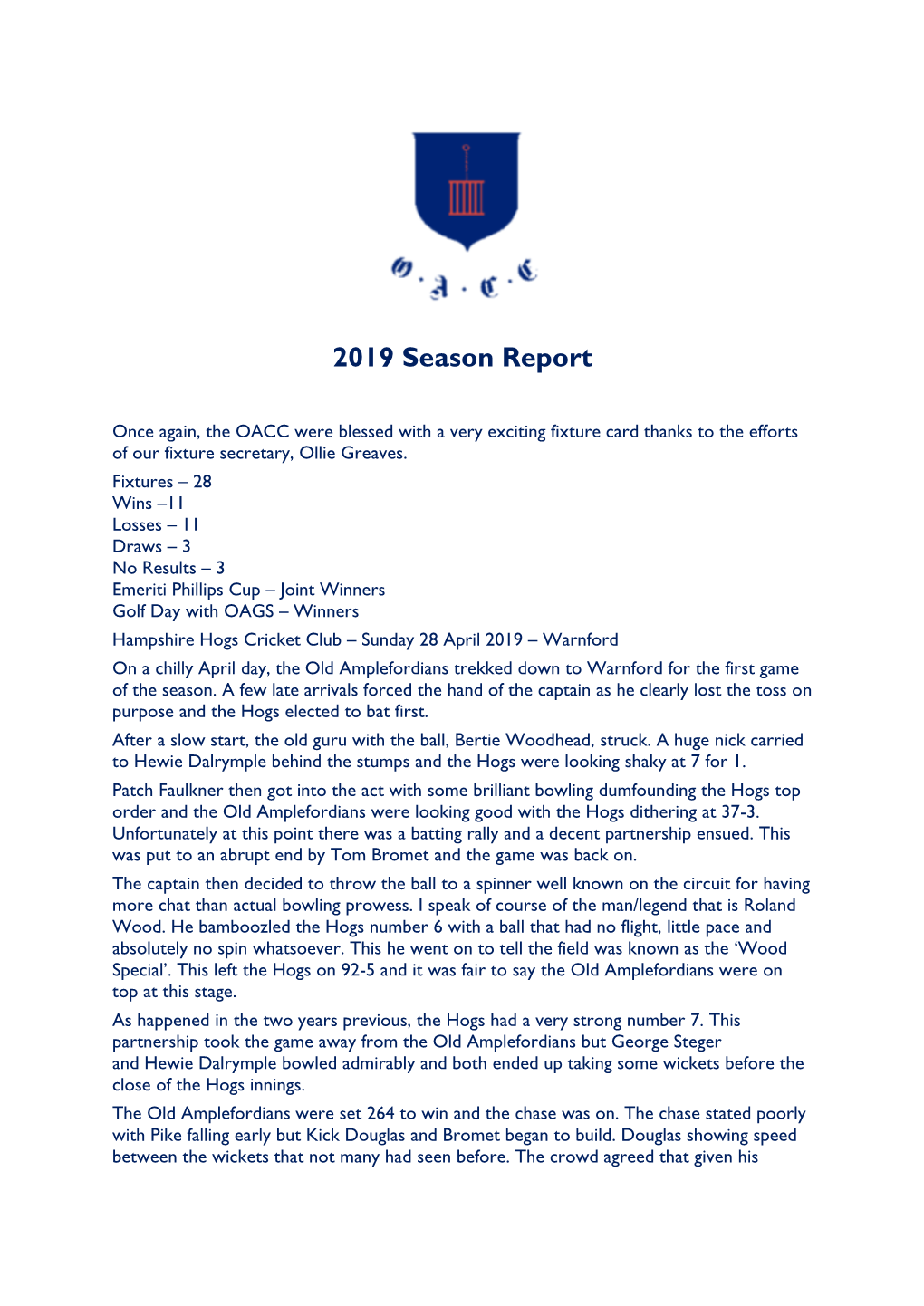 2019 Season Report