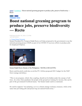 Boost National Greening Program to Produce Jobs, Preserve Biodiversity — Recto