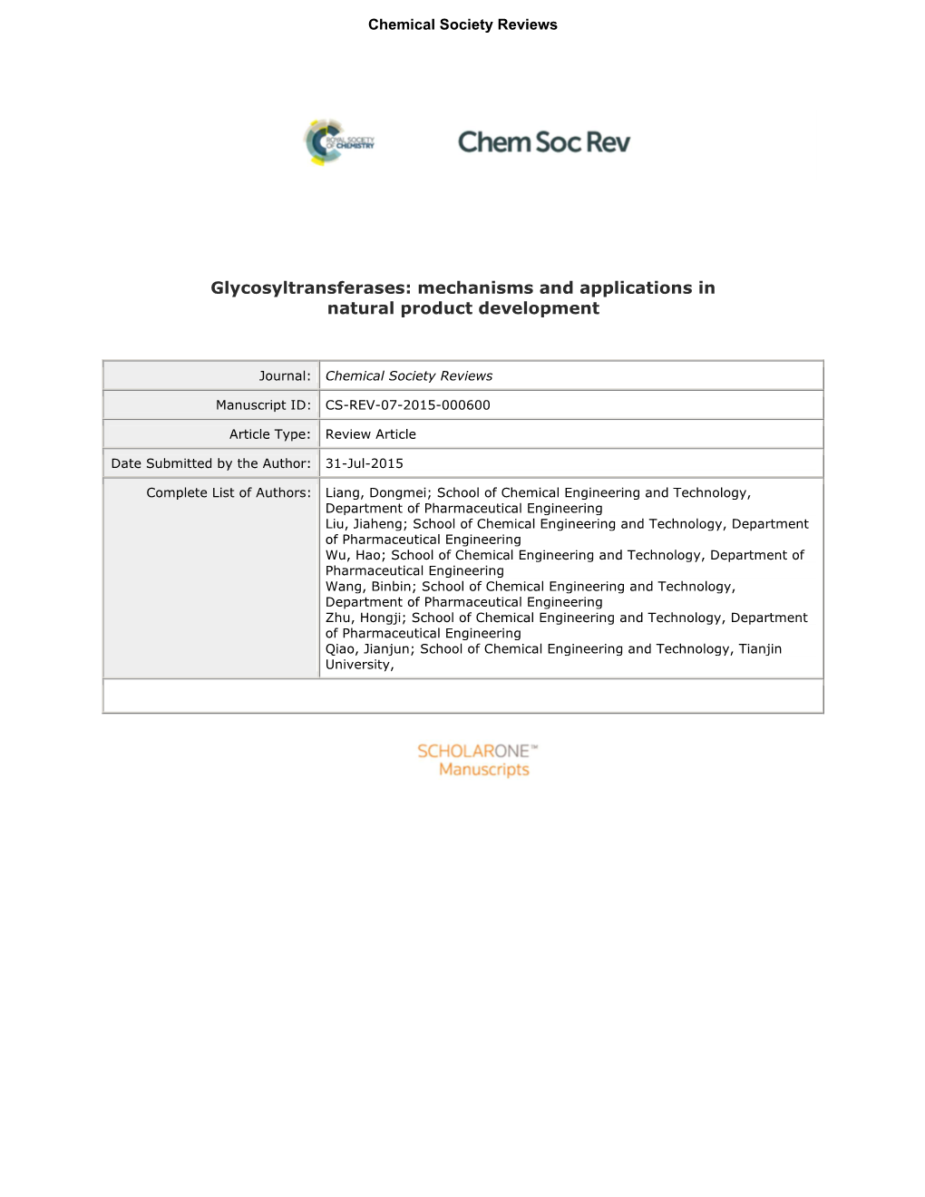 Glycosyltransferases: Mechanisms and Applications in Natural Product Development