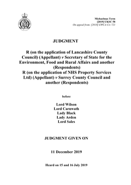 R (On the Application of Lancashire CC) (App) V SSEFRA And