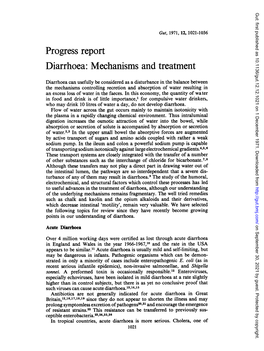 Progress Report Diarrhoea: Mechanisms and Treatment