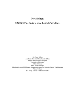 No Shelter: UNESCO's Efforts to Save Lalibela's Culture