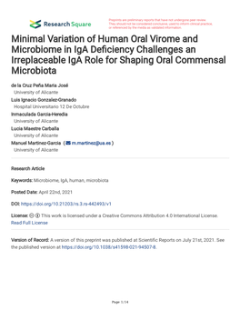 Minimal Variation of Human Oral Virome and Microbiome in Iga De
