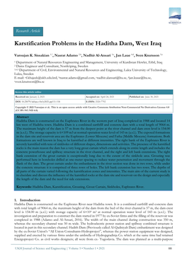 Karstification Problems in the Haditha Dam, West Iraq