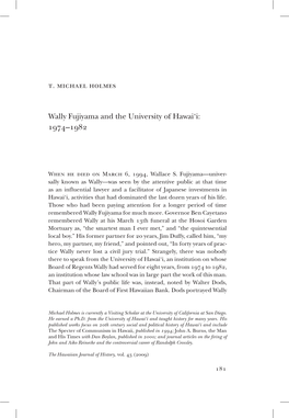 Wally Fujiyama and the University of Hawai'i: 1974–1982