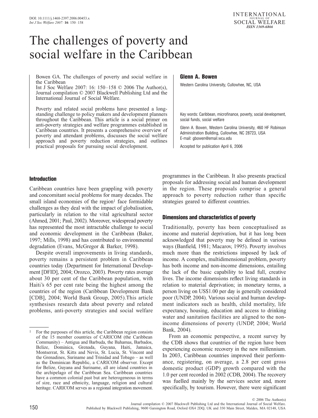 The Challenges of Poverty and Social Welfare in the Caribbean