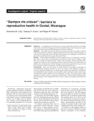 “Siempre Me Critican”: Barriers to Reproductive Health in Ocotal, Nicaragua