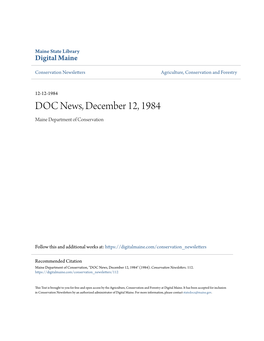 DOC News, December 12, 1984 Maine Department of Conservation