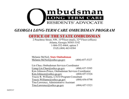 Georgia Long-Term Care Ombudsman Program Office of the State Ombudsman