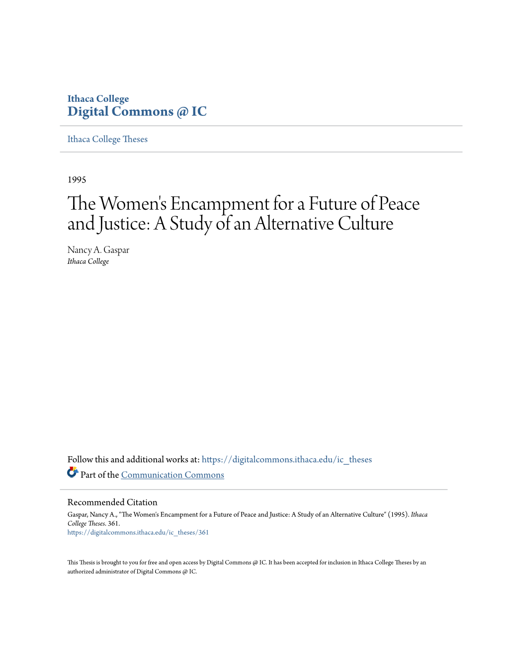 The Women's Encampment for a Future of Peace and Justice: A