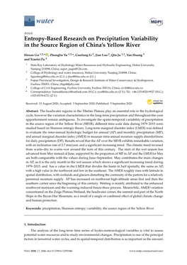 Entropy-Based Research on Precipitation Variability in the Source Region of China’S Yellow River