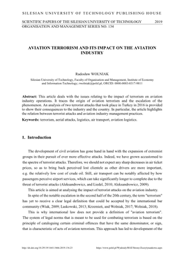 AVIATION TERRORISM and ITS IMPACT on the AVIATION INDUSTRY 1. Introduction