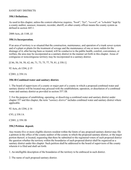 SANITARY DISTRICTS 358.1 Definitions. As Used in This Chapter, Unless the Context Otherwise Requires, , , , Or Kept by "Boo