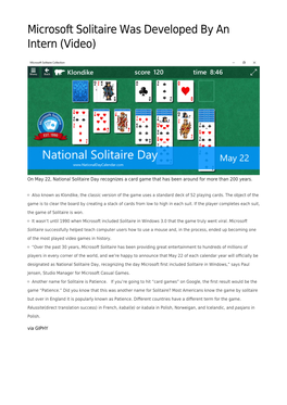 Microsoft Solitaire Was Developed by an Intern (Video)