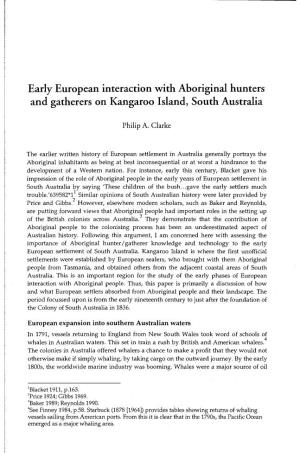 Early European Interaction with Aboriginal Hunters and Gatherers on Kangaroo Island, South Australia