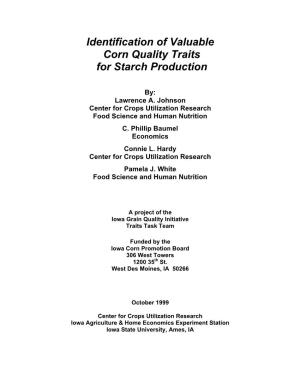 Identification of Valuable Corn Quality Traits for Starch Production