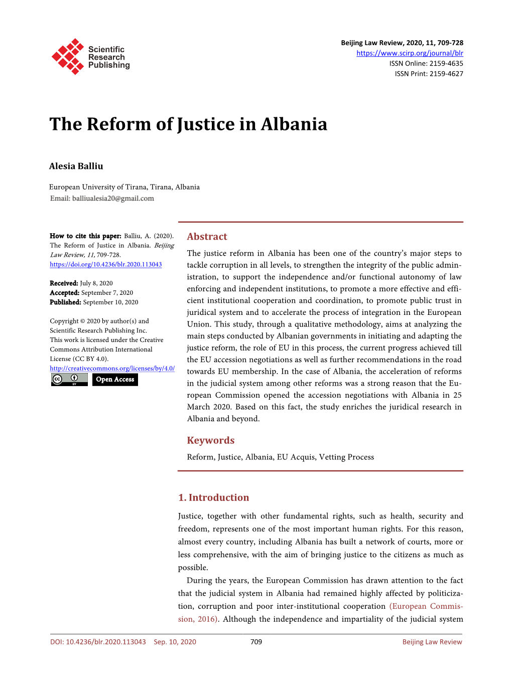 The Reform of Justice in Albania