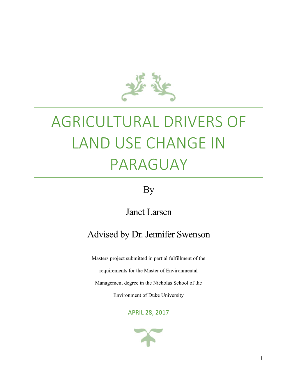 Agricultural Drivers of Land Use Change in Paraguay