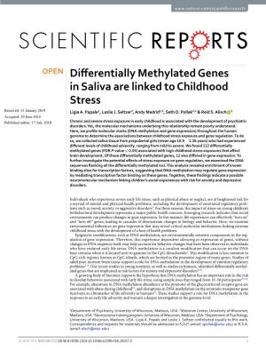 Differentially Methylated Genes in Saliva Are Linked to Childhood Stress