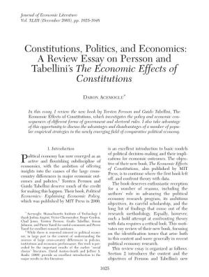 A Review Essay on Persson and Tabellini's