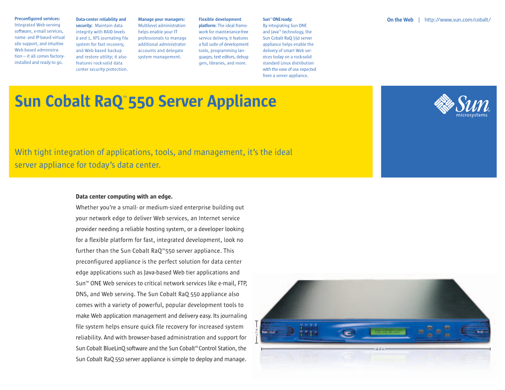 Sun Cobalt Raqtm 550 Server Appliance