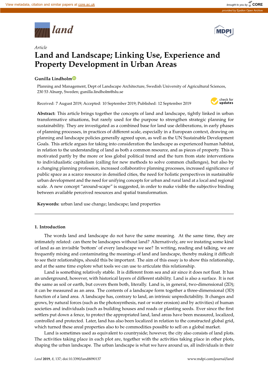 Linking Use, Experience and Property Development in Urban Areas