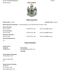 State of Maine Master Agreement Vendor Information