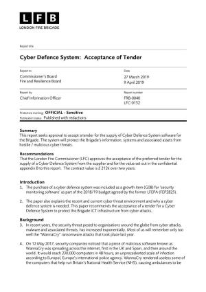 Cyber Defence System: Acceptance of Tender