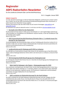 Regionaler ADFC-Radverkehrs-Newsletter Für Die Landkreise Schwalm-Eder Und Hersfeld-Rotenburg