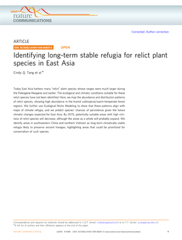 Identifying Long-Term Stable Refugia for Relict Plant Species in East Asia