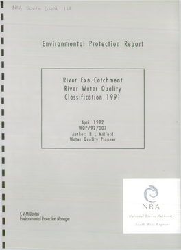 Environmental Protection Report River Exe Catchment River Water Quality Classification 1991 N