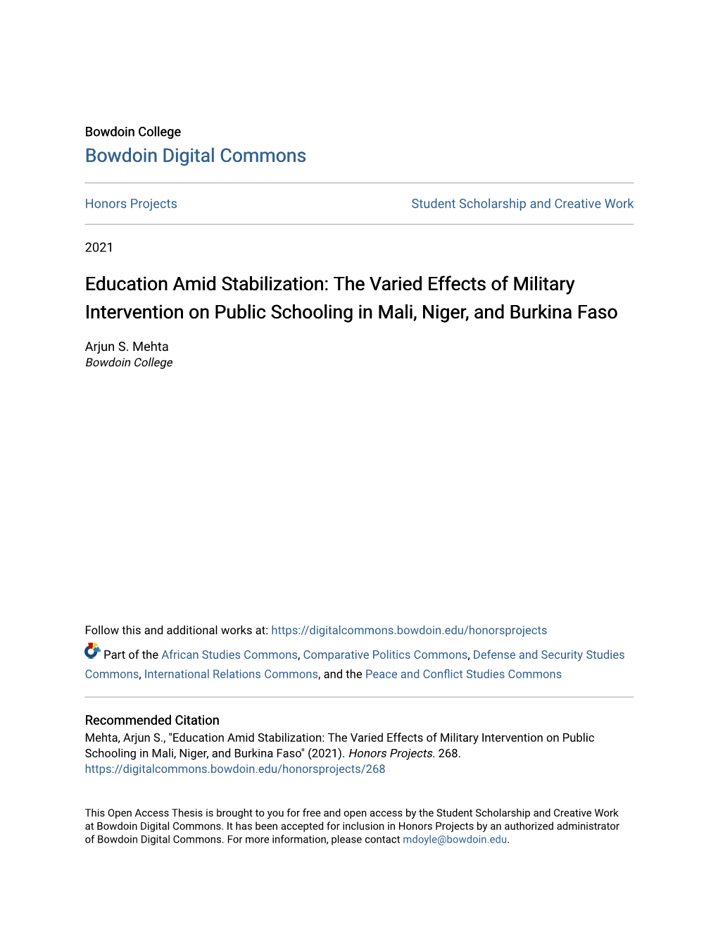 The Varied Effects of Military Intervention on Public Schooling in Mali, Niger, and Burkina Faso