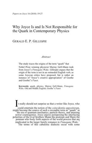 Why Joyce Is and Is Not Responsible for the Quark in Contemporary Physics
