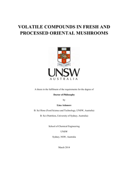 Volatile Compounds in Fresh and Processed Oriental Mushrooms