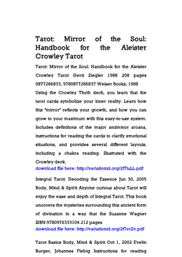 Handbook for the Aleister Crowley Tarot