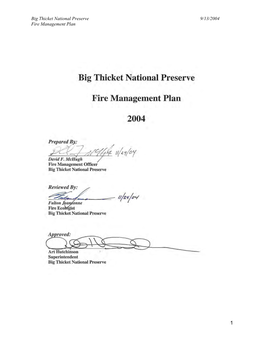 Fire Management Plan, Big Thicket National Preserve