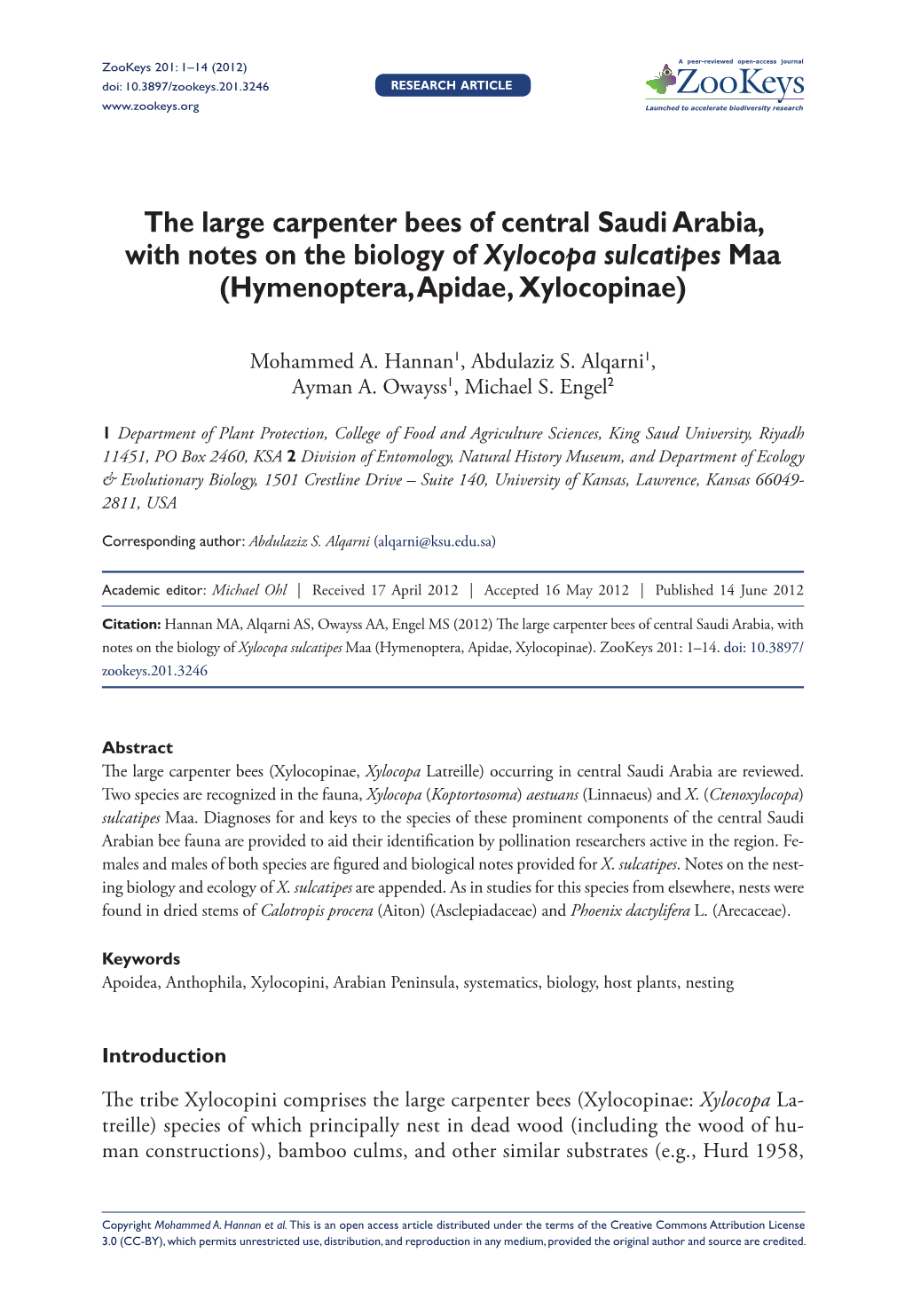 The Large Carpenter Bees of Central Saudi Arabia, with Notes