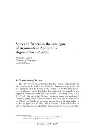 Sons and Fathers in the Catalogue of Argonauts in Apollonius Argonautica 1.23-233