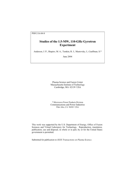 Studies of the 1.5-MW, 110-Ghz Gyrotron Experiment