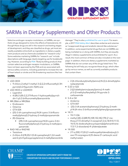 Sarms in Dietary Supplements and Other Products