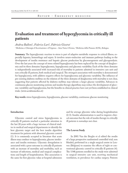 Evaluation and Treatment of Hyperglycemia in Critically Ill Patients