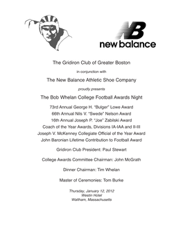 The Gridiron Club of Greater Boston the New Balance Athletic Shoe